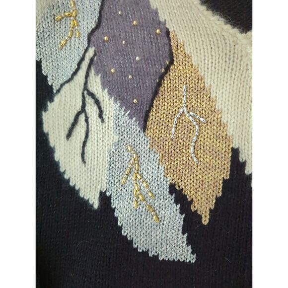 Vintage Jaclyn Smith V Neck Sweater Beaded Pearl Detail Women's Size Petite M - Picture 2 of 6